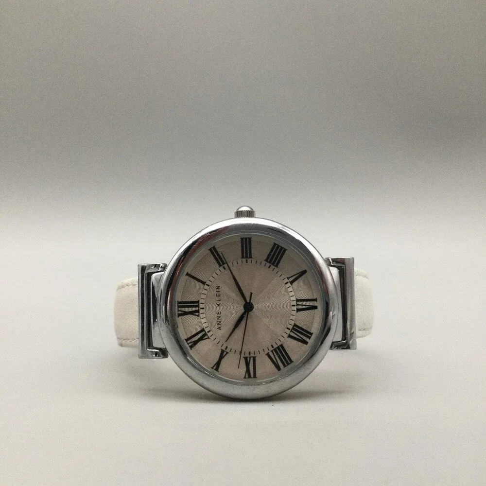 Anne Klein Womens Dress Watch 38mm Large Dial White Leather AK/2137 New Battery